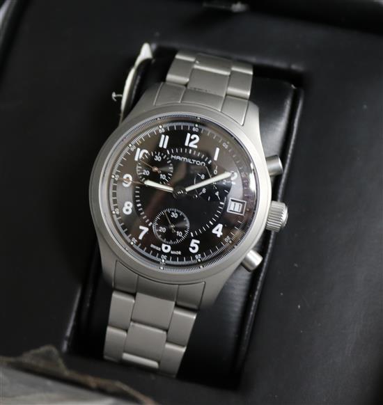 A Hamilton titanium chronograph wrist watch, with box.